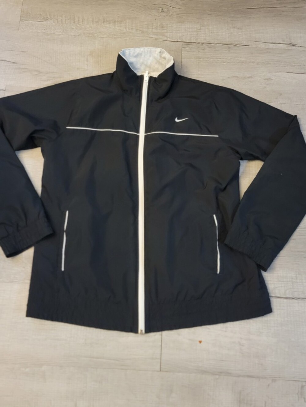 Nike Men's Black Lightweight Windbreaker Jacket with White Trim